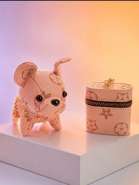 Designer-Inspired Pink Dog Keychain Accessory with Matching Pink Case MWT